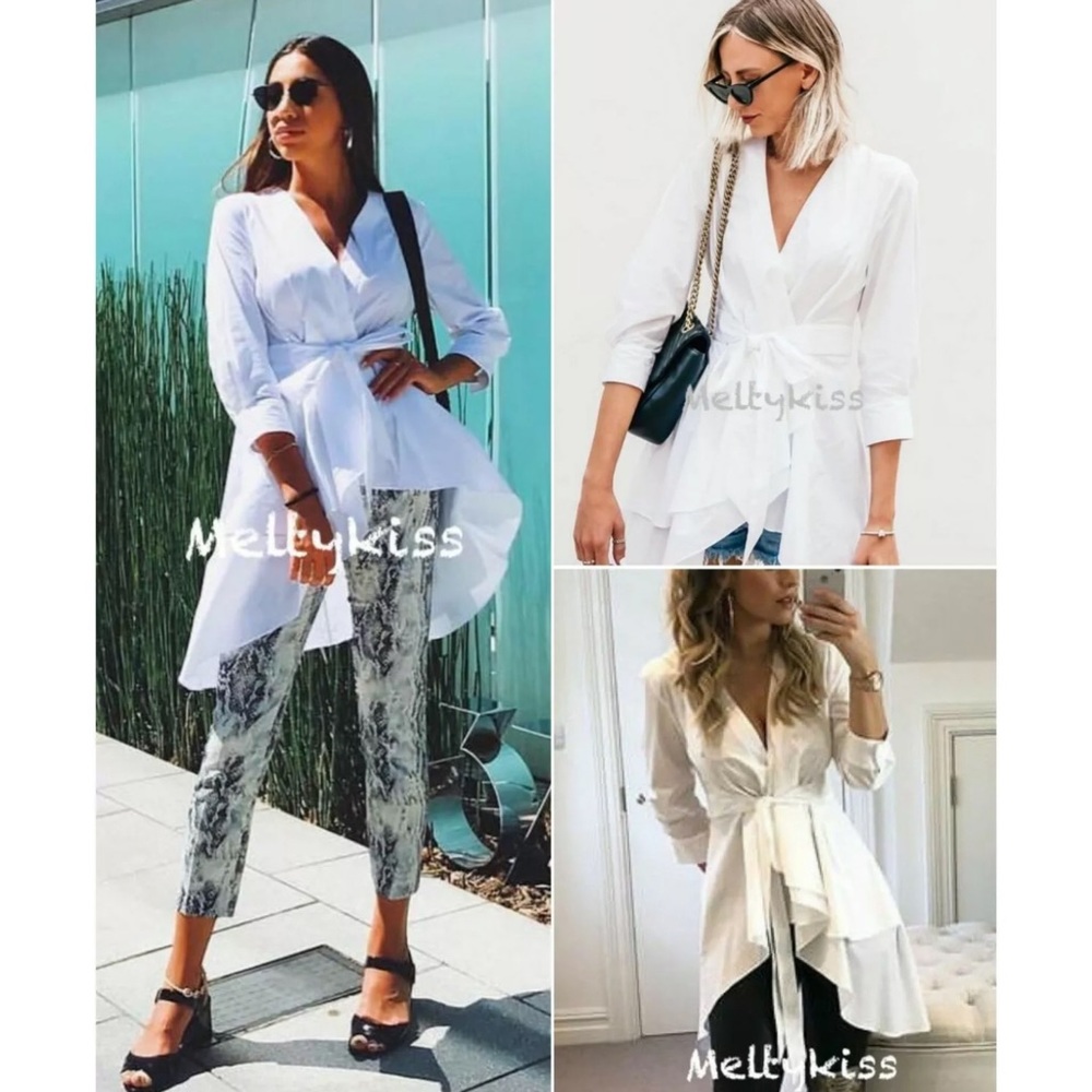 ❌SOLD❌ Zara Asymmetric Tunic With Bow White Medium